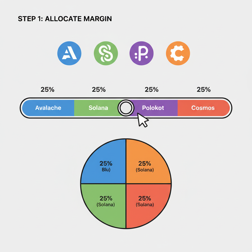 drag-and-drop margin allocation slider across chain logos, balanced pie chart